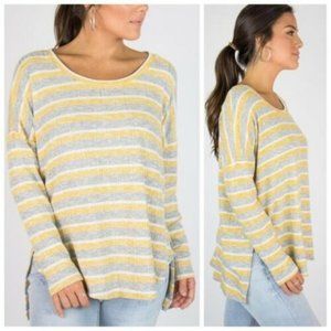 Yellow Gray Striped Tunic Long Sleeve Scoop Neck S